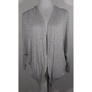 Miami Cardigan Small Gray Back Cut Out Asymmetrical Hem Open Drape Ribbed